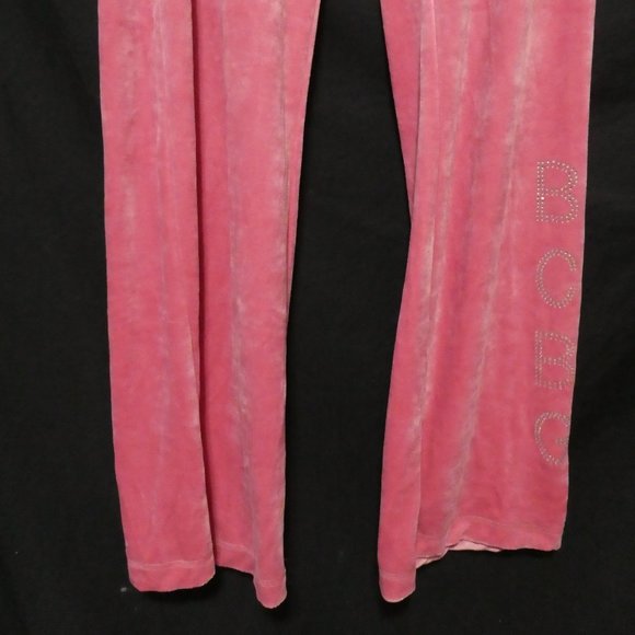 BCBG MAX AZRIA | large | Y2K Extremely Soft Pink Velour Pants | Sequin Letters - Picture 4 of 16